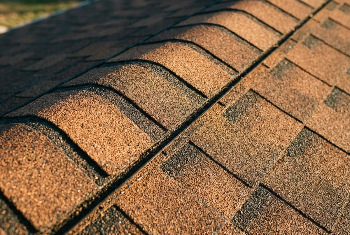 Close-up detail of architectural shingle texture showing granule pattern