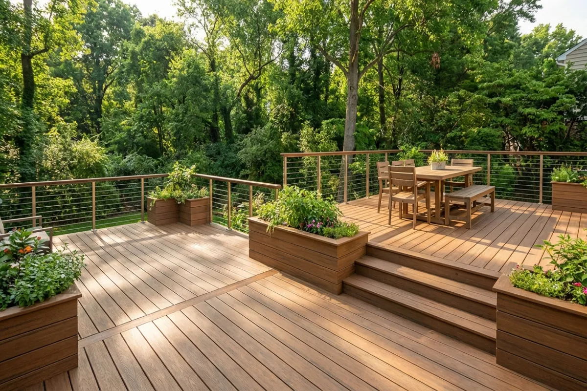 Multi-level composite deck with cable railing in Maryland