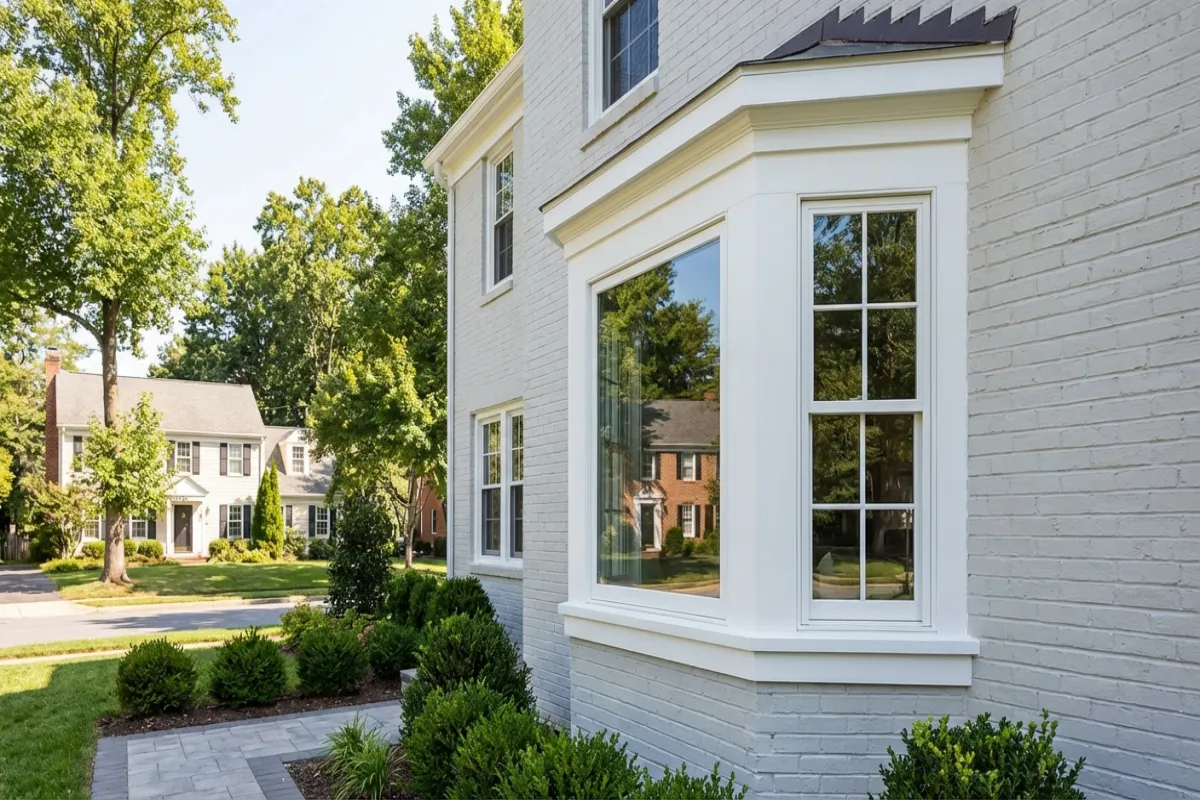Bay window installation on brick colonial home in Maryland