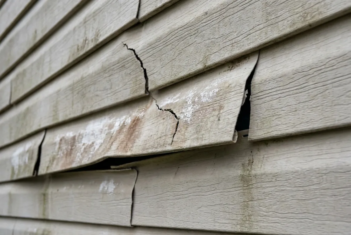 Damaged and cracked vinyl siding showing need for replacement on Maryland home