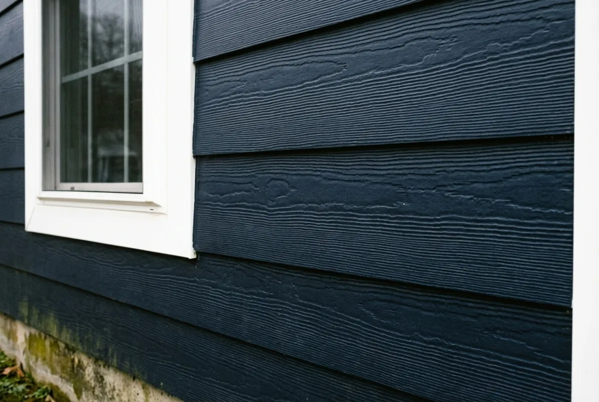 Close-up of fiber cement lap siding showing realistic wood grain texture