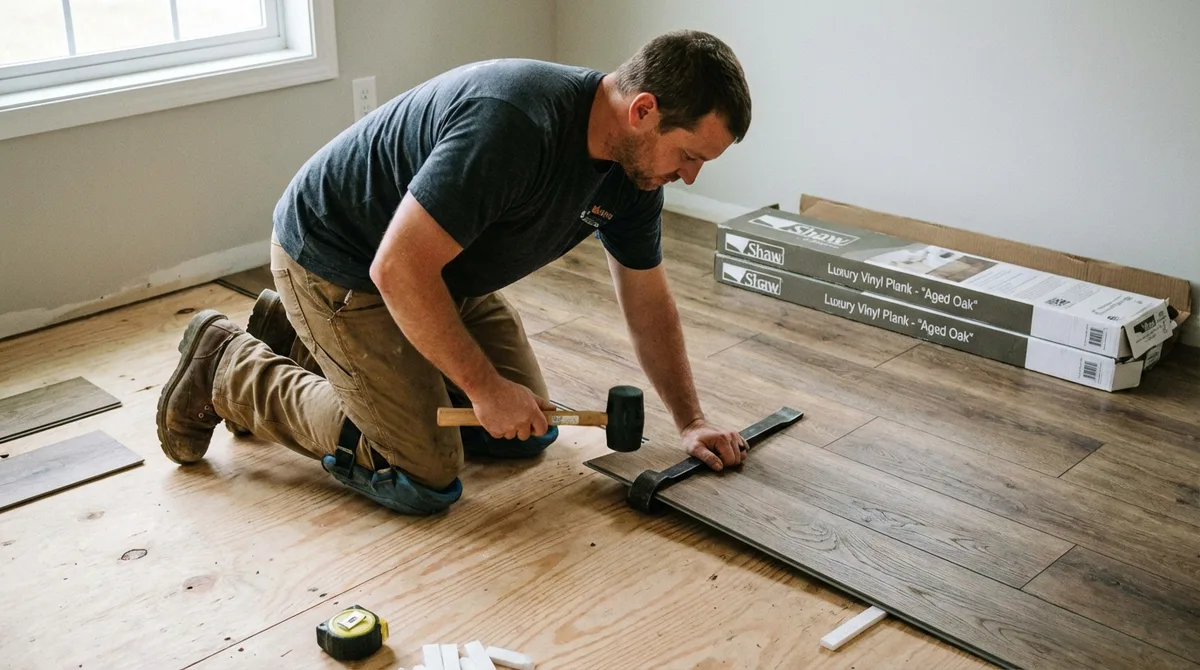 Luxury vinyl plank flooring installation using click-lock system