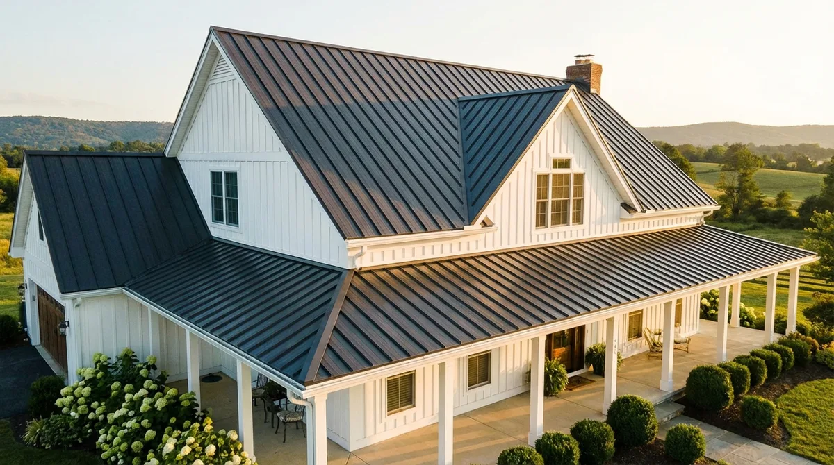 Standing seam metal roof on Maryland farmhouse style home