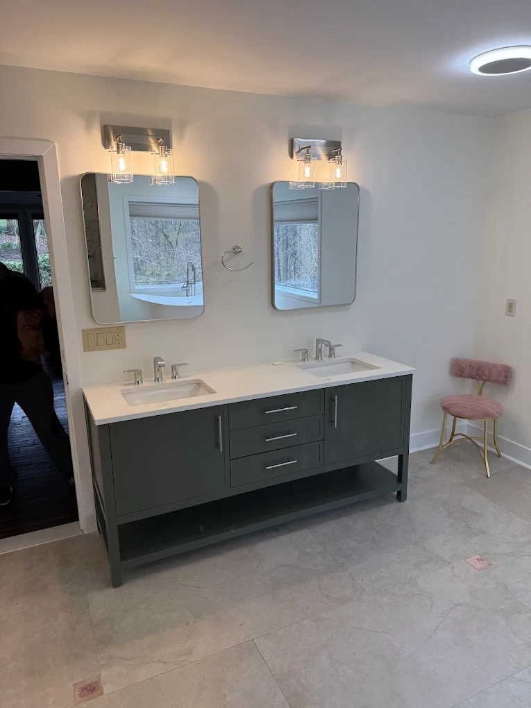 Modern double vanity bathroom remodel in Maryland
