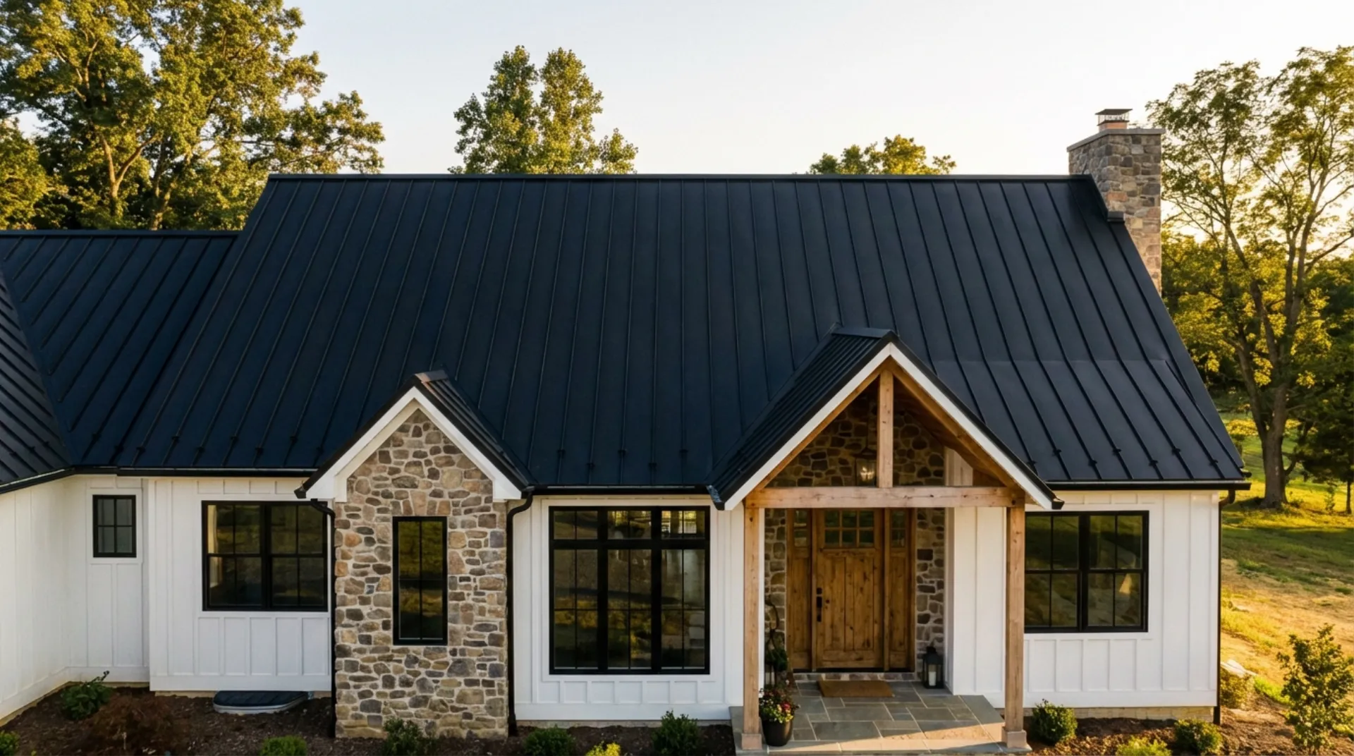 Standing seam metal roof installed on Maryland farmhouse style home